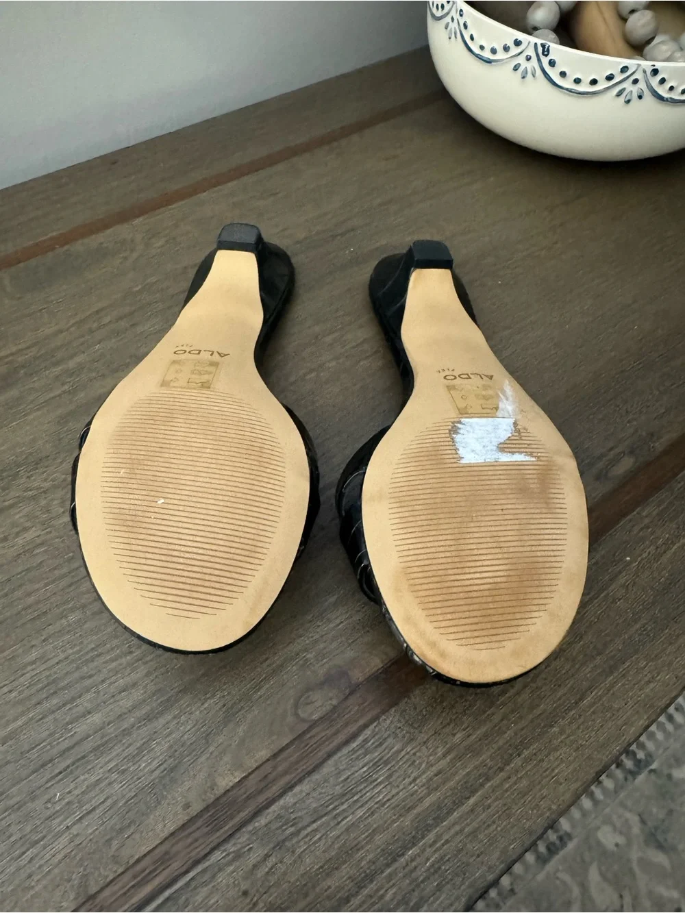 ALDO Black Croc-Embossed Double Band Slide Sandals